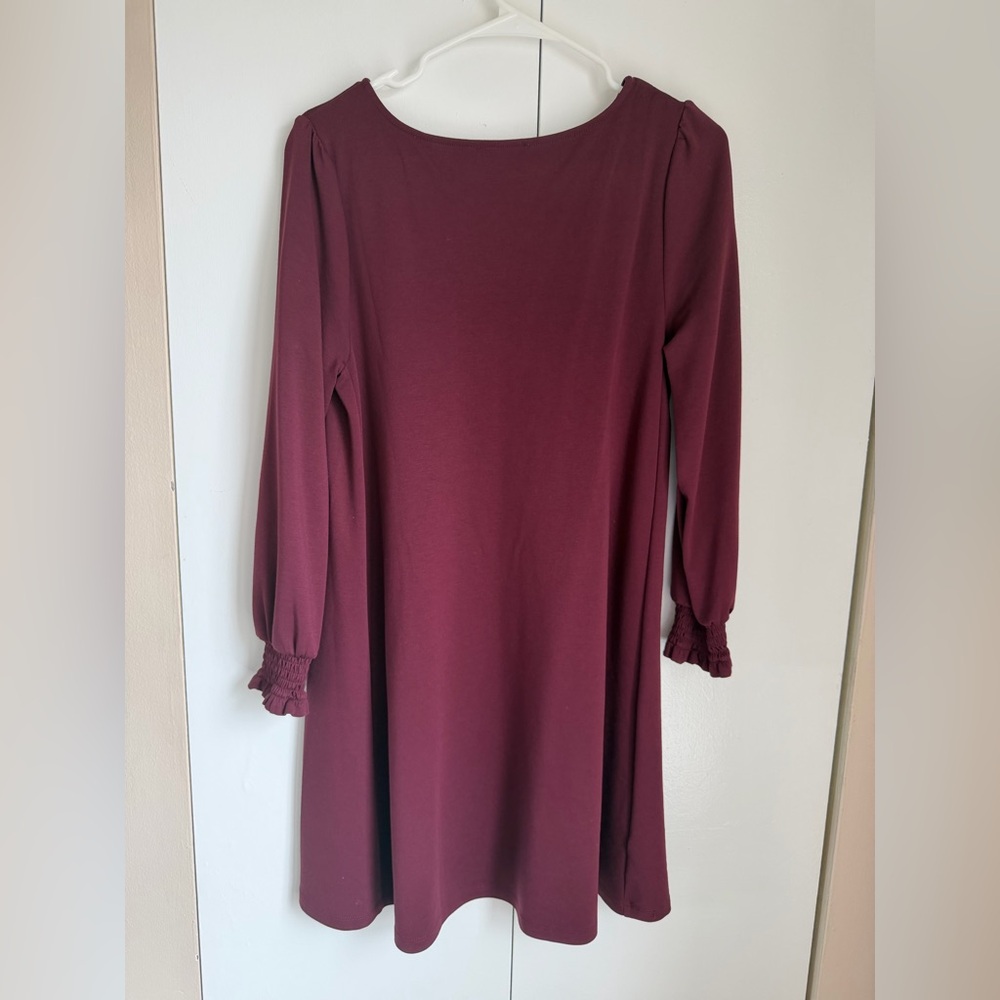 LOFT Burgundy long sleeve dress - Picture 3 of 4